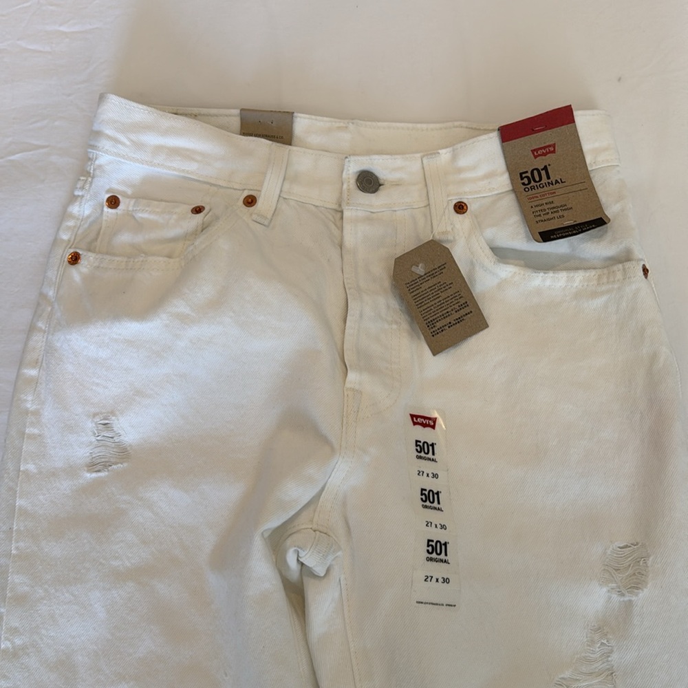 Women’s New 501 Levi’s Original/Straight Leg/Button Fly/High Rise/White/27x30 - Picture 2 of 7